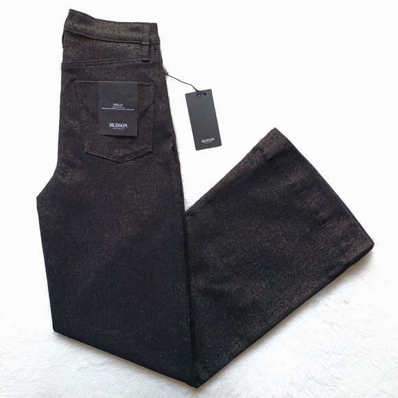 HUDSON Holly High Rise Wide Leg Trouser Black Gold Stretch Jeans - Picture 2 of 12